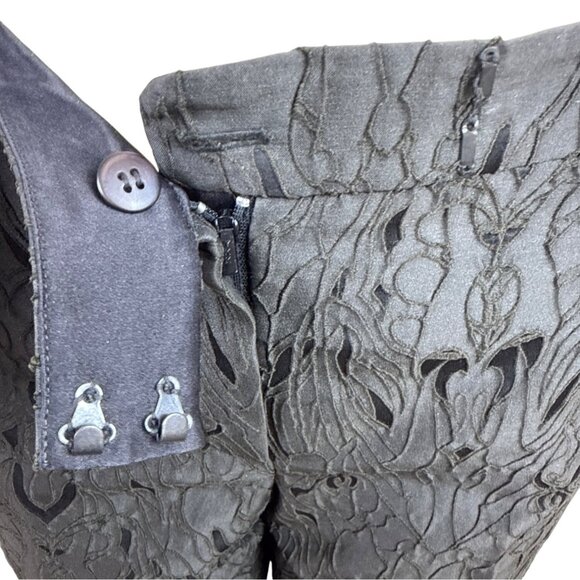 Per Se Brown Jacquard Trousers With Textured Floral Pattern Sz 8 - Picture 4 of 8